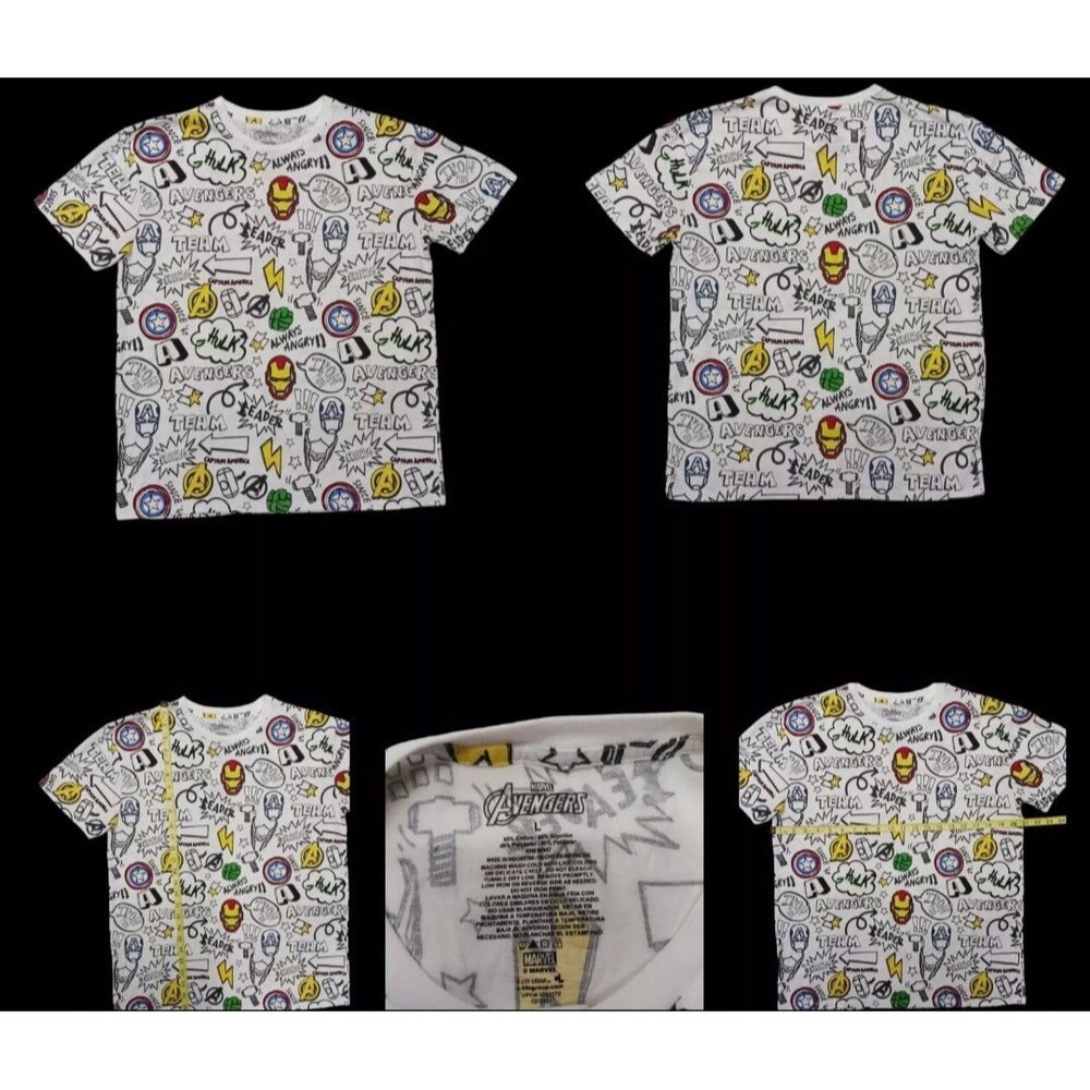 2021 Marvel Comics Shirt Men Large White Avengers AOP Graphic Tee Short Sleeve